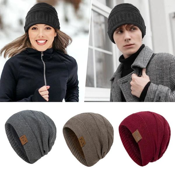 Bérets Hiver tricot pour les hommes Femmes Doublage thermique Double couche Skull Ski Stockage Cap Cuffé chaud Chunky Soft