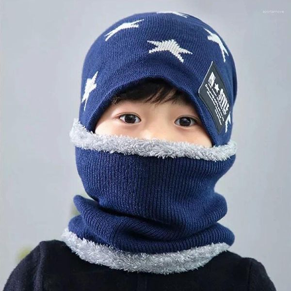 Boinas Hat de punto de invierno Niños más niños Velvet Bufanda cálida Capa de una pie