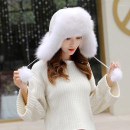 Berets Winter Ladies Hat Warm Real Sheepskin top bont Lei Feng oorbescherming Piloot koudbestendige Russische ski-riding delm22