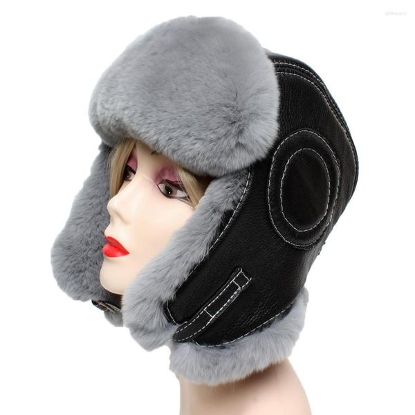 Bérets hivernaux pour hommes naturaux Rex Fur Hat à ushanka Cap russe Homme Ski Caps de ski de mouton cuir