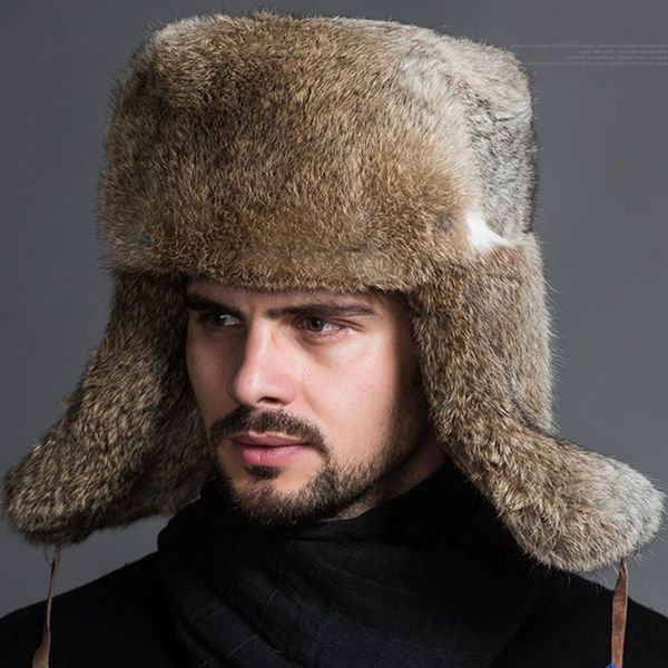 Bérets hiver hommes Bomber chapeau chaud épaissir fausse fourrure oreillette casquettes russes mâle Leifeng coupe-vent neige Ski noir marron modebérets