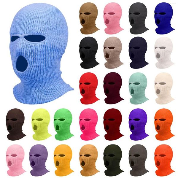 Bérets hiver hommes masque chaud capuche sport écharpe ski chapeau trois trous laine extérieur cyclisme tricoté pull