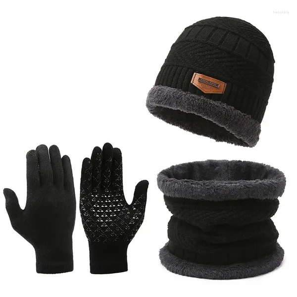 Bérets d'hiver pour hommes et femmes, chapeau épais tricoté en laine, écharpe, cagoule, masque, ensemble de gants tendance et décontractés pour écran tactile