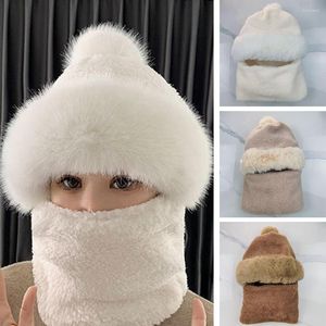 Boinas de invierno para exteriores, gorro de felpa para mujer, conjuntos de esquí de lana y lana, bufanda gruesa a prueba de viento, cuello, jerséis cálidos, sombreros enmascarados