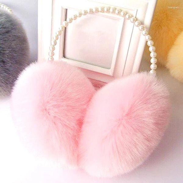 Bérets d'hiver en peluche pour femmes, couvre-oreilles en Imitation de perles, bandeau moelleux en fausse fourrure, couverture coupe-vent, chaud et chaud