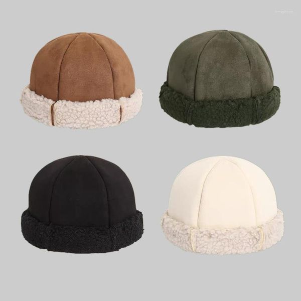 Bérets Hiver Peluche Propriétaire Bonnet Chapeau Casquette De Randonnée Élégant Hommes Visière Street Trendsetter Hip Hop Sans Bord