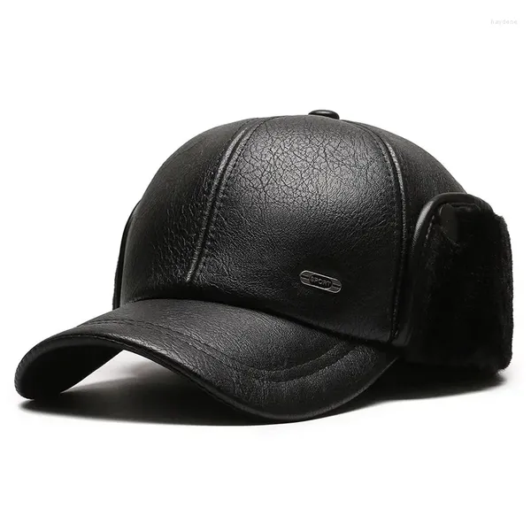 Bérets d'hiver en PU pour hommes, casquette de Baseball avec rabat d'oreille, casquette de camionneur coupe-vent pour papa, chapeaux de bombardier