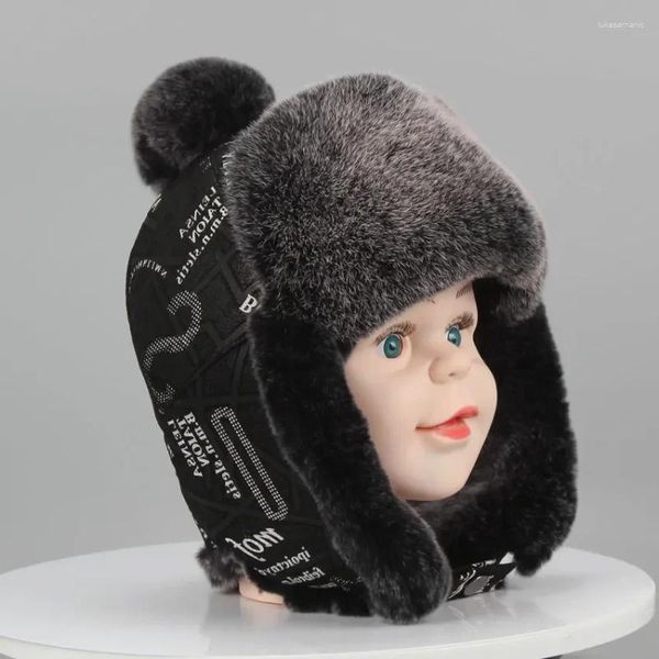 Bérets hivernal Real Pelt Pelt Rex Fur avec du bombardier en peau de mouton Enfants enfants Girl Girl Cap mignon Colat