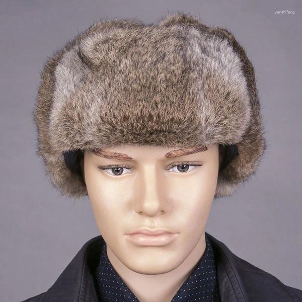 Boinas Invierno Real Piel Bomber Sombrero Hecho a mano Hombres Al aire libre Súper Cálido Natural Full Pelt Russian Cap R2