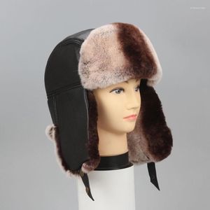 Bérets hiver Rex fourrure chapeau véritable peau de mouton casquette haut oreillette Protection coupe-vent Ski épais chaud automne unisexe russe soviétique