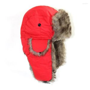 Bérets hiver russe chapeau trappeur bombardier chaud Trooper oreillettes casquette chapeaux Bonnet hommes femmes Ski moelleux fausse fourrure