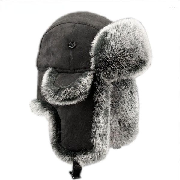 Boinas Invierno Hombre ruso Mujer Wholeskin Natural Rex Sombreros de piel de lujo Real Piel de oveja Gorra de cuero Unisex Bomber Hat