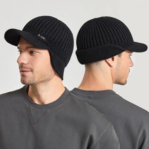 Beretten Winter Solid Color Soft Knitted Wollen Hoeden Leisure Buiten Sport Riding Travel Fishing Men Dikke Warm Ear Flaps Baseball Caps