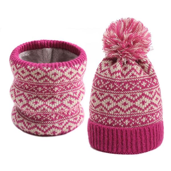 Bérets Hiver Solide Tricoté Écharpe Ensemble Snood Cou Bonnet Chapeau Facile Écharpes Femmes Cachemire Chaud Bonnet De Fourrure Laine Colliers Enfant HommesBérets