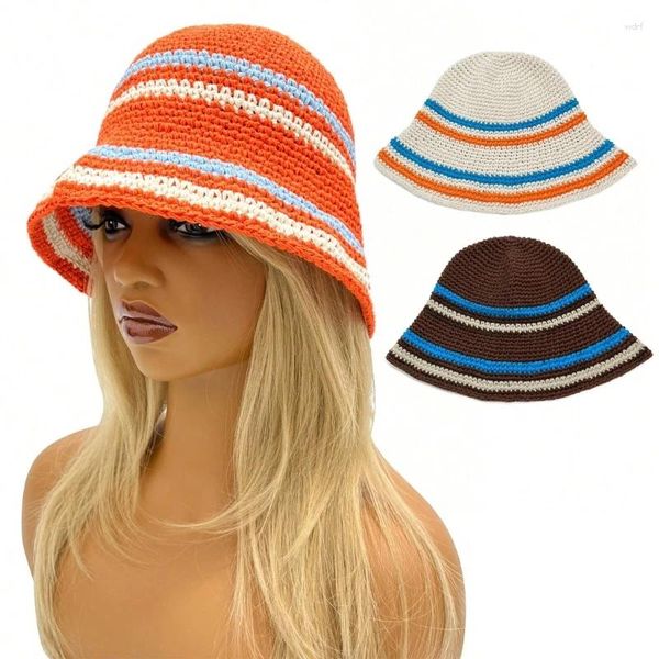 Bérets hiver rayure motif crochet seau chapeau dames trajet camping pêcheur casquette avec pour petite amie DXAA