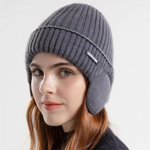 Bérets d'hiver chapeau thermique bonnet confortable pour femmes hommes élégant unisexe laine tricotée avec design nervuré épaissi supplémentaire