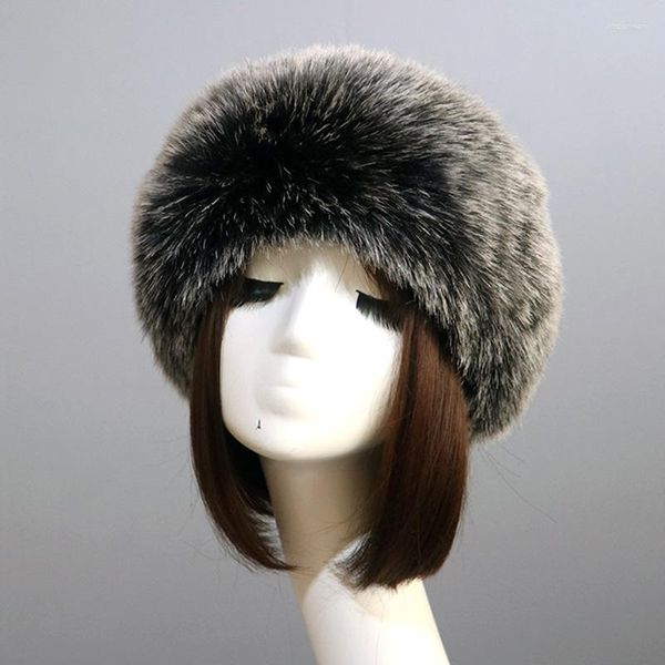 Boinas de invierno gruesas y peludas para el pelo, gorros de esquí con garrapata rusa, diadema de piel sintética para mujer, gorro vacío para nieve al aire libre, venta al por mayor