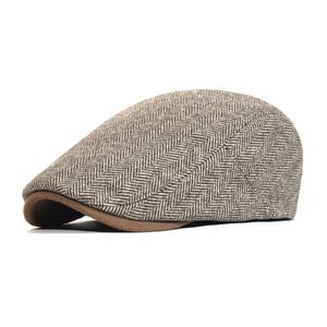 Baretten Winter Dikke sboy Cap Mannen Vintage Visgraat Vrouwen Casual Streep Gatsby Platte Hoed Piekte Verstelbare 230915