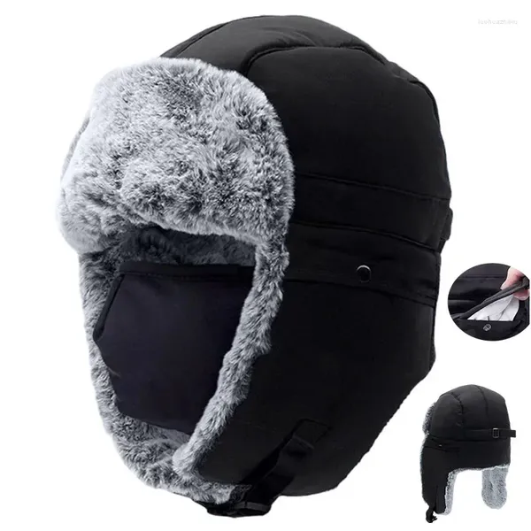 Bérets d'hiver à la mode pour hommes et femmes, en peluche épaisse et chaude, Protection des oreilles, chapeau utilitaire à rabat, couverture faciale