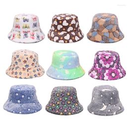 Berets Winter Unisex Furry Bucket Hat Jacquard Fashion Faux Fur Hats For Women Autumn Fisherman Outdoor Warm Panama Flat Cap