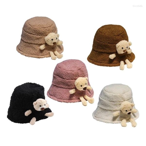 Boinas Invierno Cálido Sombrero De Cubo Oso 3D Para Muñeca Felpa Gruesa Pescador Callejero