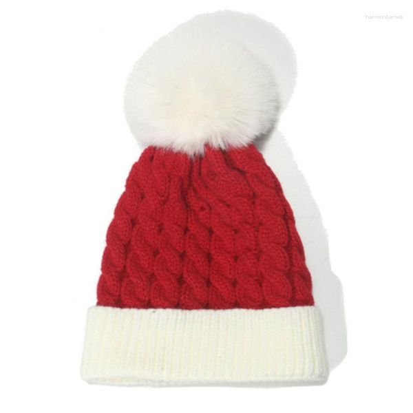 Bérets d'hiver chaud chapeau de noël fourrure Pom Poms épais avec cloche pour enfants adultes bonnets tricotés bonnet de père noël bébé cadeau de noël