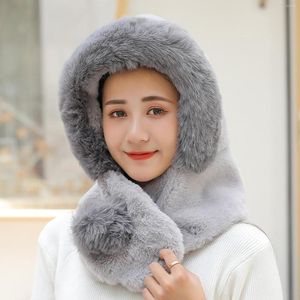 Bérets hiver chaud fourrure chapeau avec oreillettes femmes épaissir casquette à capuche dame extérieur coupe-vent doux moelleux bonnets pour Style russe # g