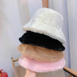 Bérets Hiver Chaud Doux Panama Chapeau Pour Femmes Hommes Laine Fausse Fourrure Seau Dame En Plein Air Pêcheur Casquette Couleur Unie Bonnet Bonnet Unisexe