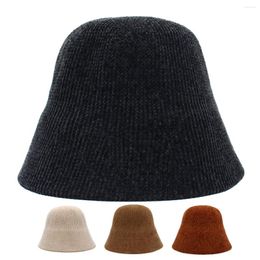 Bérets hiver chaud solide femmes seau chapeau épaissi peluche bonnets simple fourrure artificielle pêcheur chapeaux doux velours côtelé bassin