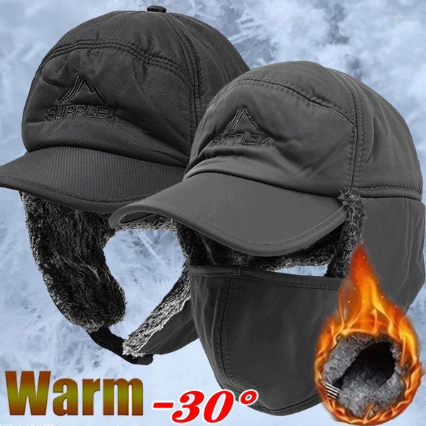 Boinas Invierno Cálido Espesar Faux Fur Bomber Hat Hombres Mujeres Ear Flap Cap Ski Soft Thermal Bonnets Sombreros Gorras