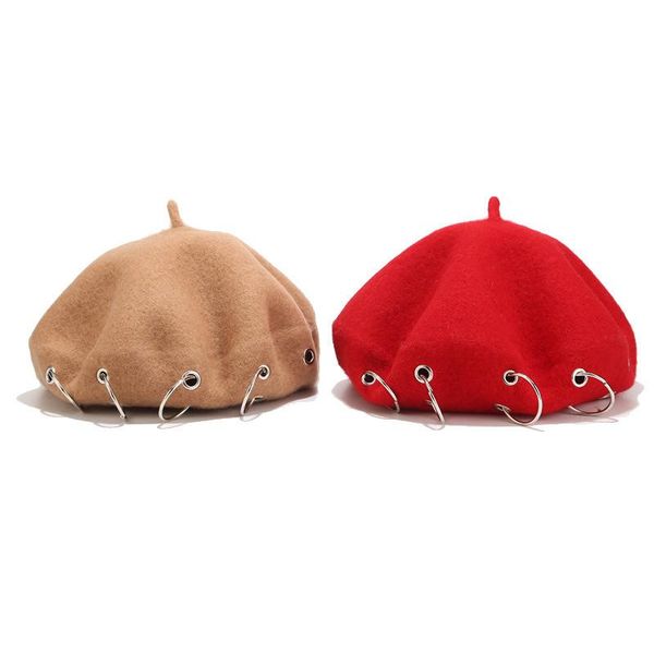 Boinas Invierno Cálido Boina De Lana Mujeres Niñas Artista Francés Gorro Gorro Rojo Negro Púrpura Beige Naranja Kawaii Tapas Planas CalentadoresBoinas