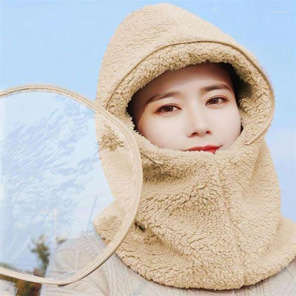 Boinas Invierno A prueba de viento Plásticos Máscara Bufanda Gorro de una pieza Montar Cálido Jersey Sombrero Mujeres Protección para los oídos Esponjoso Suave Versátil Térmico