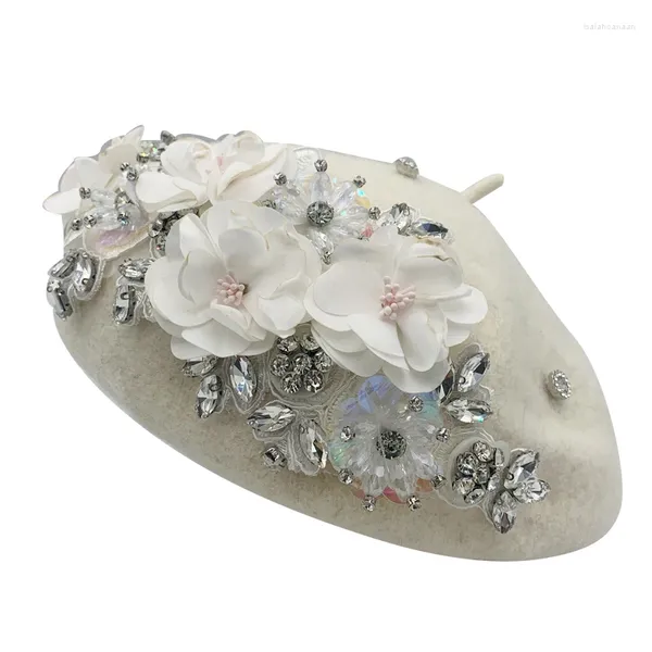Bérets hiver avec chaîne pour femmes en strass de luxe bouquet turban capuche exagérée chapeau peintre casque féminin