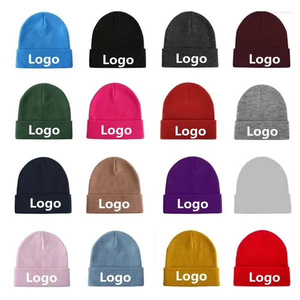 Boinas Invierno Mujeres Casual Grueso Cálido Elástico Skullies Beanie Cap Bonnet Homme Logotipo personalizado Impreso Sombreros de punto Skullcap Ski Gorras