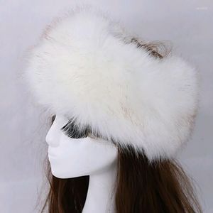 Berets Winter Women Fashion Russische dikke warme beanies donzige nep faux bont hoed lege tophoofdscarf