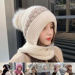 Bérets Hiver Femmes Peluche Épaissie Coupe-Vent Chaud Protection des Oreilles Tricoté Chapeau Vison Velours Fourrure Naturelle Bassin Chapeaux Écharpe Cap Polyvalent