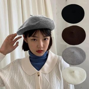 Bérets hiver femmes laine français artiste Style chaud bonnet béret dame tout assorti élégant casquettes rétro couleur solide chapeau plaine Au X7P9
