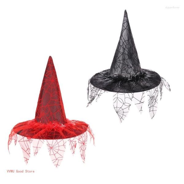 Boinas Sombreros de bruja para mujeres Vampiros adultos Disfraces de Halloween Accesorios Velos de malla Sombrero Suministros para fiestas