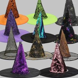 Bérets chapeaux de sorcières, accessoire de Costume d'halloween pour décorations de fête, chapeau avec paillettes scintillantes, mascarade