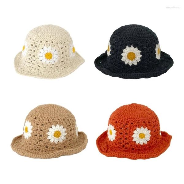 Bérets femme printemps seau chapeau crochet fleur pêcheur respirant doux décontracté