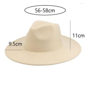 Bérets femmes chapeau Fedoras grand bord 9.5cm Panama classique Jazz hommes casquettes Cowboy Cowgirl solide blanc noir feutre Sombreros De Mujer