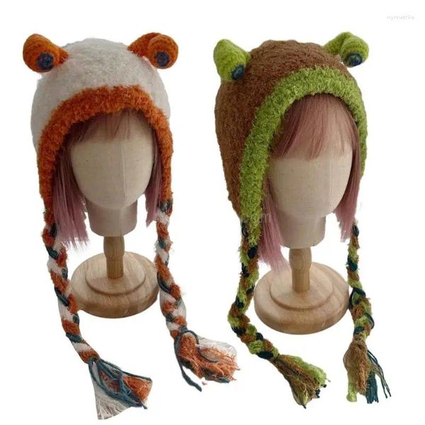 Bérets femmes bonnet casquette en peluche escargot oreille Muff chapeau pour ski randonnée taille universelle dame coupe-vent bonnets avec rabat tressé