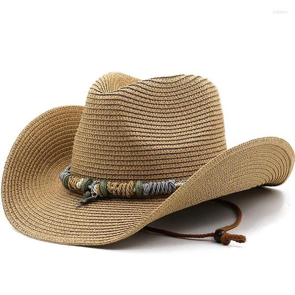 Bérets femmes bohème chapeau de soleil pour chapeaux de plage pliables dames été papier paille blanc Panama voyage Protection UV Cowboy