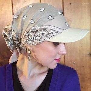 Boinas Mujer Boho Paisley Floral Bandana Pañuelo Nudo de corbata Sombrero para el sol Verano Ajustable Algodón Gorra de béisbol Turbante Cuadrado Visera Bufanda