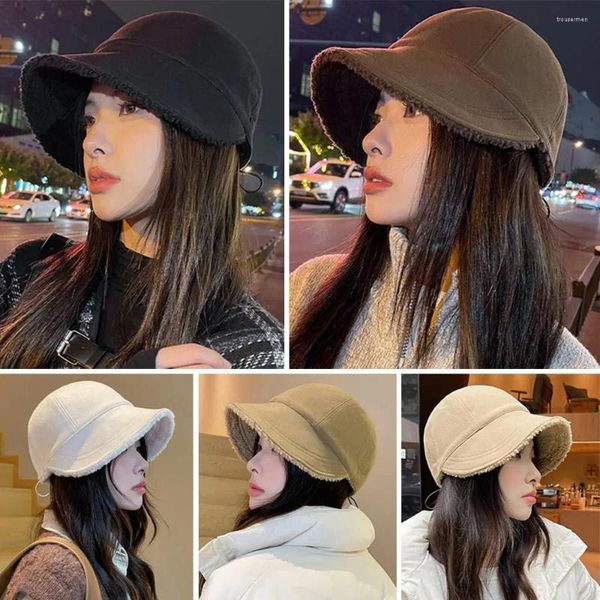 Bérets Femmes Bomber Caps d'automne hiver en peluche Cap de baseball chapeaux de laine d'agneau Snapback Bucket Hat