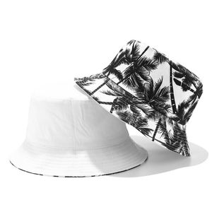 Bérets femmes seau chapeaux de pêche crème solaire chapeau de soleil noir blanc cocotier Double face porter printemps dame pêcheur chapeau