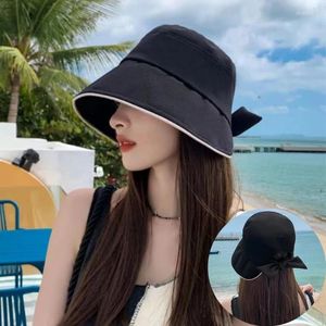 Beretas Women Bucket Hat Color Solid Bow Travel Travel Beach Panama Fisherman Hats For Girl Summer Basin Gap