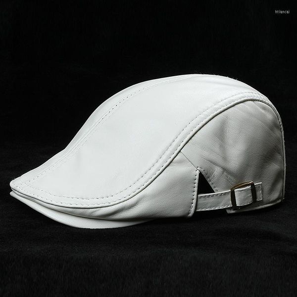 Bérets femmes casquette homme cuir culminé printemps unique blanc/rouge mince Boina unisexe décontracté réel doux en peau de mouton chapeau mâle coréen mode béret