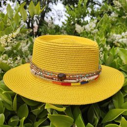 Bérets Femmes Chaîne Paille Chapeau 7cm Brim Boater Beach Sun Travel Cap Lady Summer Wide Protect Hats Wholesale