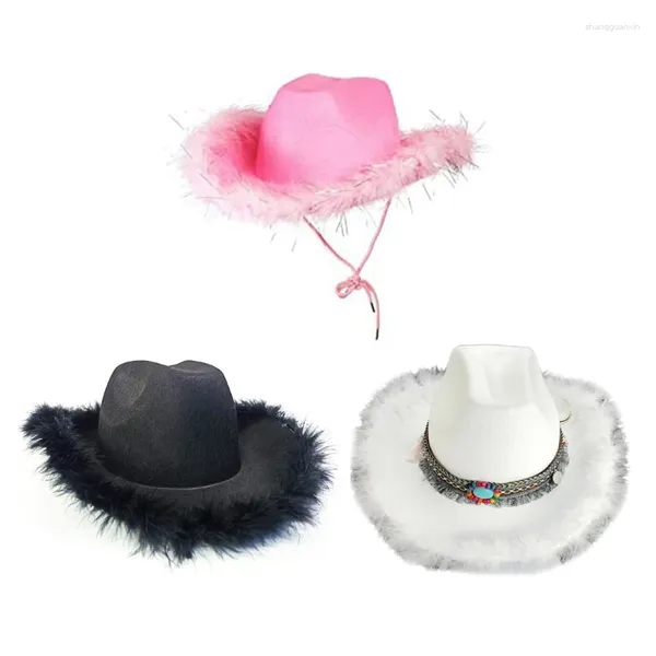 Berets Women Cowboy Hat Wide Brim Bride Cowgirl Bachelorette Party Bridal Headswear